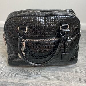 Michael Kors “Knox” Black Crocodile Embossed Leather Satchel